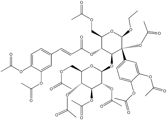 (E)-2-[3,4-双(乙酰氧基)苯基]乙基 3-O-(2,3,4,6-四-O-乙酰基-BETA-D-吡喃葡萄糖基)-BETA-D-葡萄糖苷 2,6-二乙酸酯 4-[3-[3,4-双(乙酰氧基)苯基]-2-丙烯酸]酯 结构式
