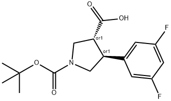Boc-(+/-)-trans-4-(3,5-difloro-phenyl)-pyrrolidine-3-carboxylic acid 结构式