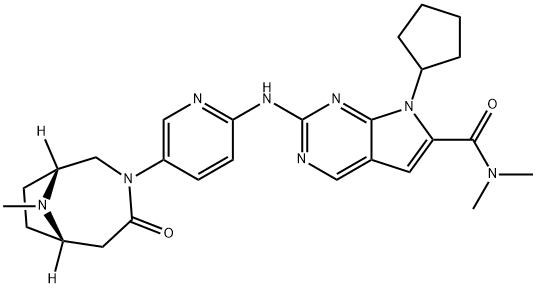 7-环戊基-N,N-二甲基-2-[[5-[(1R,6S)-9-甲基-4-氧代-3,9-二氮杂双环[4.2.1]壬烷-3-基]-2-吡啶基]氨基]-7H-吡咯并[2,3-D]嘧啶-6-甲酰胺 结构式
