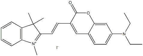 2-[2-[7-(二乙胺基)-2-氧代-2-H-1-苯并吡喃-3-基]乙烯基]-1,3,3-三甲基-3H-吲哚碘鎓盐 结构式