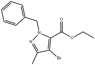 1-苄基-4-溴-3-甲基-1H-吡唑-5-羧酸乙酯 结构式