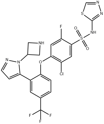 4-[2-[1-(3-Azetidinyl)-1H-pyrazol-5-yl]-4-(trifluoroMethyl)phenoxy]-5-chloro-2-fluoro-N-1,3,4-thiadiazol-2-yl benzenesulfonaMide 结构式