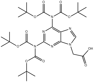 2-(2,6-双(双(叔丁氧羰基)氨基)-9H-嘌呤-9-基)乙酸 结构式