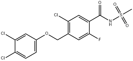 5-氯-4-[(3,4-二氯苯氧基)甲基]-2-氟-N-(甲基磺酰基)苯甲酰胺 结构式