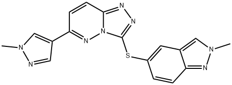 3-[(2-甲基-2H-吲唑-5-基)硫基]-6-(1-甲基-1H-吡唑-4-基)-1,2,4-三唑并[4,3-B]哒嗪 结构式