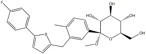 (2S,3R,4S,5S,6R)-2-(3-((5-(4-氟苯基)-2-噻吩)甲基)-4-甲苯基)-6-(羟甲基)-2-甲氧基-2H-3,4,5-三羟基四氢吡喃 结构式