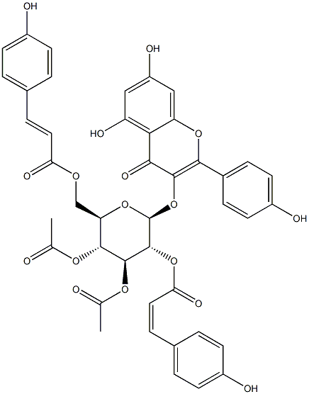 3-[[3,4-二-O-乙酰基-2,6-二-O-[(2E)-3-(4-羟基苯基)-1-氧代-2-丙烯-1-基]-BETA-D-吡喃葡萄糖基]氧基]-5,7-二羟基-2-(4-羟基苯基)-4H-1-苯并吡喃-4-酮 结构式