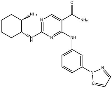 2-[[(1R,2S)-2-氨基环己基]氨基]-4-[[3-(2H-1,2,3-三唑-2-基)苯基]氨基]-5-嘧啶甲酰胺 结构式