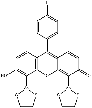4,5-Bis(1,3,2-dithiarsolan-2-yl)-9-(4-fluorophenyl)-6-hydroxy-3H-xanthen-3-one 结构式