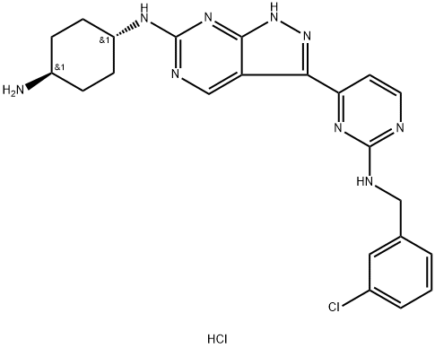 trans-N1-[3-[2-[[(3-Chlorophenyl)Methyl]aMino]-4-pyriMidinyl]-1H-pyrazolo[3,4-d]pyriMidin-6-yl]-1,4-cyclohexanediaMine Hydrochloride 结构式
