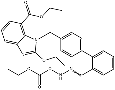 2-乙氧基-1-[[2'-[[[(乙氧羰基)氧基]氨基]亚氨基甲基][1,1'-联苯]-4-基]甲基]-1H-苯并咪唑-7-羧酸乙酯 结构式