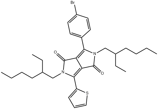 3-(4-溴苯基)-2,5-双(2-乙基己基)-2,5-二氢-6-(2-噻吩基)吡咯并[3,4-C]吡咯-1,4-二酮 结构式