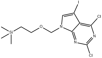 2,4-DICHLORO-5-IODO-7-{[2-(TRIMETHYLSILYL)ETHOXY]METHYL}-7H-PYRROLO[2,3-D]PYRIMIDINE 结构式