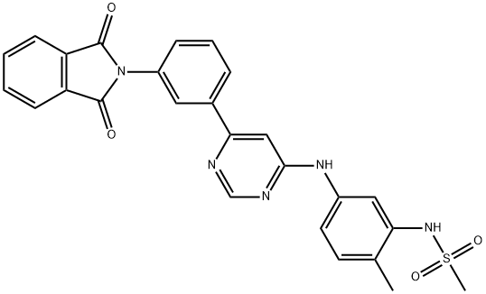 N-[5-[[6-[3-(1,3-二氧代异吲哚-2-基)苯基]嘧啶-4-基]氨基]-2-甲基苯基]甲烷磺酰胺 结构式