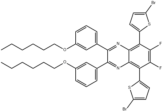 5,8-双(5-溴噻吩-2-基)-6,7-二氟-2,3-双(3-(己氧基)苯基)喹喔啉 结构式