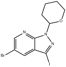 5-BroMo-3-iodo-1-(tetrahydro-2H-pyran-2-yl)-1H-pyrazolo[3,4-b]pyridine 结构式