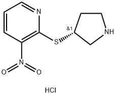 3-硝基-2-((R)-吡咯烷-3-基硫烷基)-吡啶盐酸盐 结构式