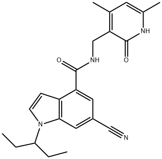 6-氰基-N-[(1,2-二氢-4,6-二甲基-2-氧代-3-吡啶基)甲基]-1-(1-乙基丙基)-1H-吲哚-4-甲酰胺 结构式