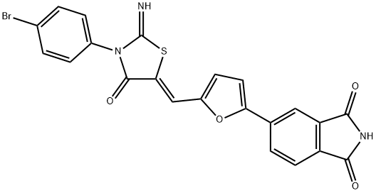 (Z)-5-(5-((3-(4-溴苯基)-2-亚氨基-4-氧代噻唑烷-5-亚基)甲基)呋喃-2-基)异吲哚啉-1,3-二酮 结构式