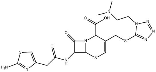7-[[(2-氨基-4-噻唑基)乙酰基]氨基]-3-[[[1-[2-(二甲胺基)乙基]-1H-四氮唑-5-基]硫基]甲基]-8-氧代-5-硫杂-1-氮杂二环[4.2.0]辛-3-烯-2-羧酸 结构式
