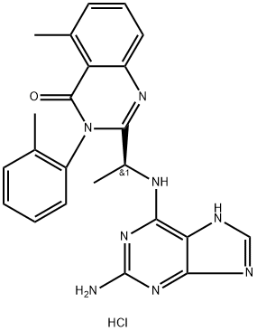 2-[(1S)-1-[(2-氨基-9H-嘌呤-6-基)氨基]乙基]-5-甲基-3-(2-甲基苯基)-4(3H)-喹唑啉酮盐酸盐 结构式