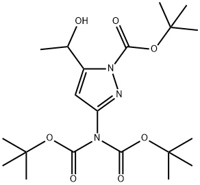 3-((二叔丁氧基羰基)氨基)-5-(1-羟乙基)-1H-吡唑-1-甲酸叔丁酯 结构式