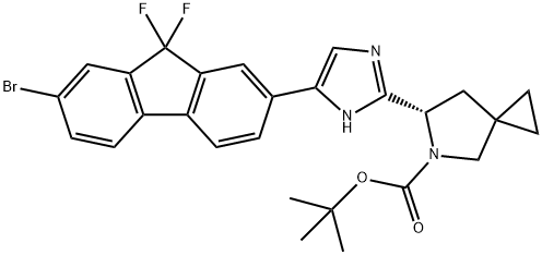 (6S)-6-[5-(7-溴-9,9-二氟-9H-芴-2-基)-1H-咪唑-2-基]-5-氮杂螺[2.4]庚烷-5-羧酸叔丁酯 结构式