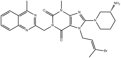 (R,E)-8-(3-氨基哌啶-1-基)-7-(3-溴丁-2-烯-1-基)-3-甲基-1-((4-甲基喹唑啉-2-基)甲基)-1H-嘌呤-2,6-(3H,7H)-二酮 结构式