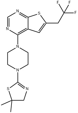 4-(4-(5,5-diMethyl-4,5-dihydrothiazol-2-yl)piperazin-1-yl)-6-(2,2,2-trifluoroethyl)thieno[2,3-d]pyriMidine 结构式