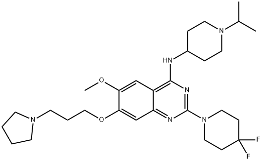 2-(4,4-二氟-1-哌啶基)-6-甲氧基-N-[1-异丙基-4-哌啶基]-7-[3-(1-吡咯烷基)丙氧基]-4-喹唑啉胺 结构式