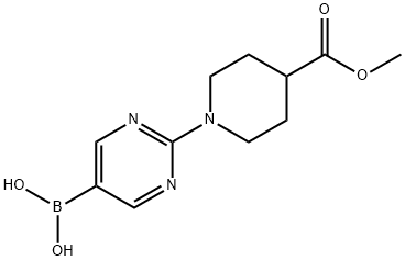 (2-(4-(甲氧基羰基)哌啶-1-基)嘧啶-5-基)硼酸 结构式