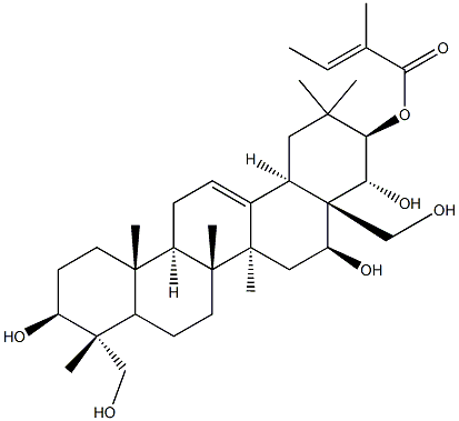 (3BETA,4ALPHA,16BETA,21BETA,22ALPHA)-齐墩果-12-烯-3,16,21,22,23,28-六醇 21-[(2E)-2-甲基-2-丁烯酸酯] 结构式