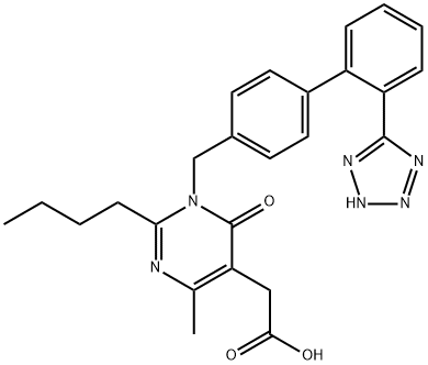 2-丁基-1,6-二氢-4-甲基-6-氧代-1-[[2'-(1H-四唑-5-基)[1,1'-联苯]-4-基]甲基]-5-嘧啶乙酸 结构式