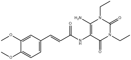 (E)-1,3-二乙基-6-氨基-5-(3,4-二甲氧基苯丙烯酰基)氨基尿嘧啶 结构式