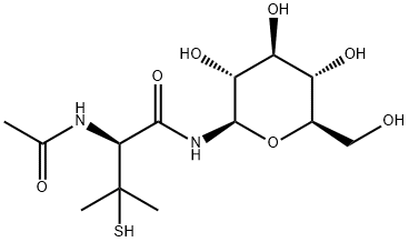 (S)-2-acetaMido-3-Mercapto-3-Methyl-N-((2R,3R,4S,5S,6R)-3,4,5-trihydroxy-6-(hydroxyMethyl)tetrahydro-2H-pyran-2-yl)butanaMide 结构式