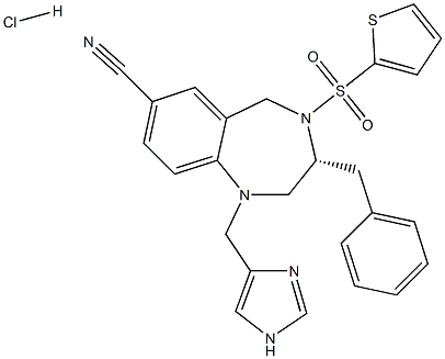 (R)-1-((1H-咪唑-4-基)甲基)-3-苄基-4-(噻吩-2-基磺酰基)-2,3,4,5-四氢-1H-苯并[E][1,4]二氮杂-7-甲腈盐酸盐 结构式