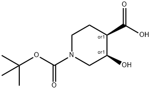 (3R,4R)-1-(tert-butoxycarbonyl)-3-hydroxypiperidine-4-carboxylic acid 结构式