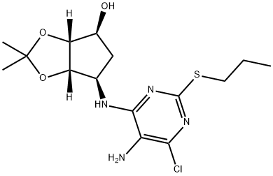 (3AR,4S,6R,6AS)-6-[[5-氨基-6-氯-2-(丙硫基)-4-嘧啶基]氨基]四氢-2,2-二甲基-4H-环戊烯并-1,3-二恶茂-4-醇 结构式