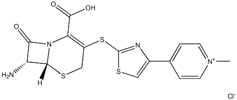 氯化4-[2-[[(6R,7R)-7-氨基-2-羧基-8-氧代-5-硫-1-氮杂二环[4.2.0]辛-2-烯-3-基]硫基]-4-噻唑基]-1-甲基吡啶 结构式