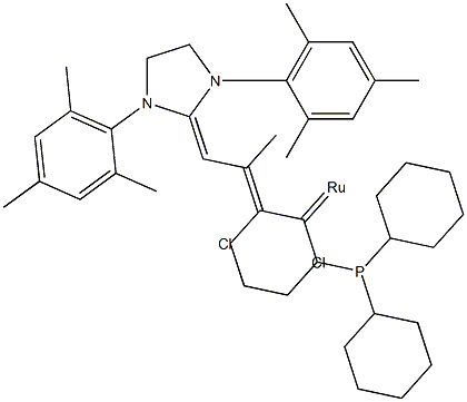 二氯[1,3-双(2,4,6-三甲基苯基)-2-咪唑烷亚基](3-甲基-2-亚丁烯基)(三环己基膦)钌(II) 结构式