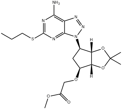 2-[[(3AR,4S,6R,6AS)-6-[7-氨基-5-(丙硫基)-3H-1,2,3-三氮唑并[4,5-D]嘧啶-3-基]四氢-2,2-二甲基-4H-环戊烯并-1,3-二恶茂-4-基]氧基]乙酸甲酯 结构式