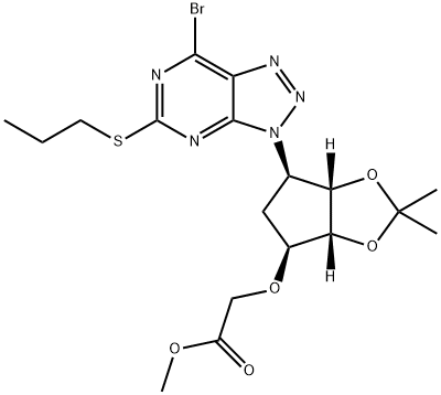 2-[[(3AR,4S,6R,6AS)-6-[7-溴-5-(丙硫基)-3H-1,2,3-三氮唑并[4,5-D]嘧啶-3-基]四氢-2,2-二甲基-4H-环戊烯并-1,3-二恶茂-4-基]氧基]乙酸甲酯 结构式