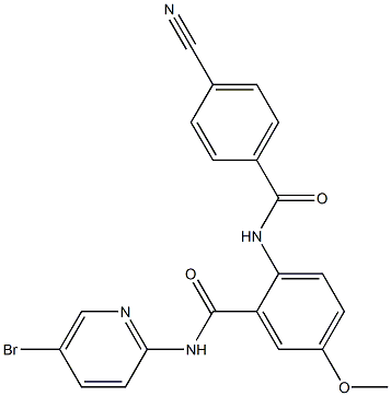N-(5-溴-2-吡啶基)-2-[(4-氰基苯甲酰基)氨基]-5-甲氧基苯甲酰胺 结构式