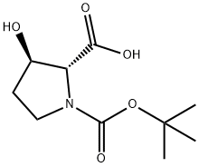 (2R,3R)-3-羟基-1,2-吡咯烷二甲酸 1-叔丁酯 结构式