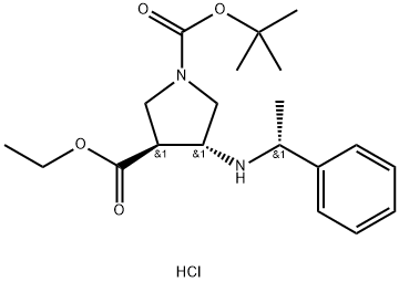 (3S,4R)-1-叔丁基4 - (((R)-1-苯基乙基)氨基)吡咯烷-1,3-二羧酸盐酸盐 结构式