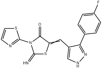 5-[[3-(4-氟苯基)-1H-吡唑-4-基]亚甲基]-2-亚氨基-3-(2-噻唑基)-4-噻唑烷酮 结构式