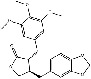 (-)-反式-3-(3,4-亚甲基二氧基苄基)-2-(3,4,5-三甲氧基苄基)丁内酯 结构式