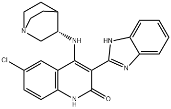 4-[((3S)-1-氮杂双环[2,2,2]辛-3-基)氨基]-3-(1H-苯并咪唑-2-基)-6-氯喹啉-2(1H)-酮 结构式