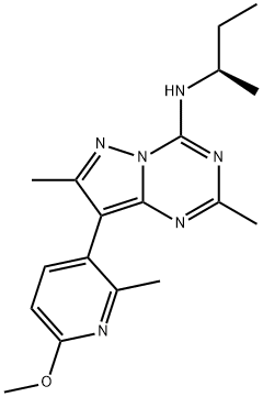 8-(6-甲氧基-2-甲基-3-吡啶基)-2,7-二甲基-N-[(1R)-1-甲基丙基]吡唑并[1,5-A]-1,3,5-三嗪-4-胺 结构式