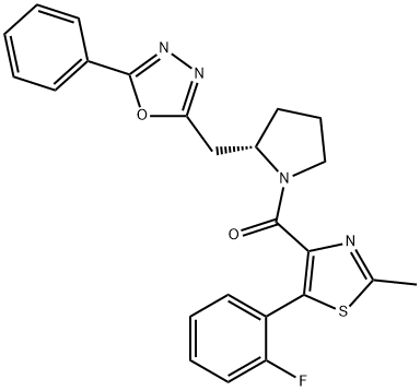 (S)-1-[5-[2-氟苯基]-2-甲基噻唑-4-基]-1-[2-[[5-苯基-[1,3,4]恶二唑-2-基]甲基]吡咯烷-1-基]甲酮 结构式